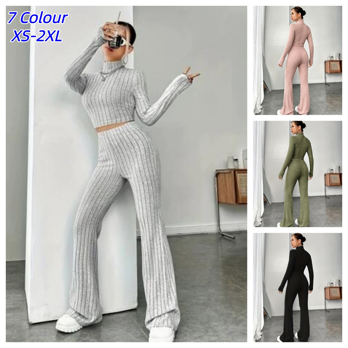 Winter Clothing Vintage - Women's Matching Knitted 2 Piece Bodycon