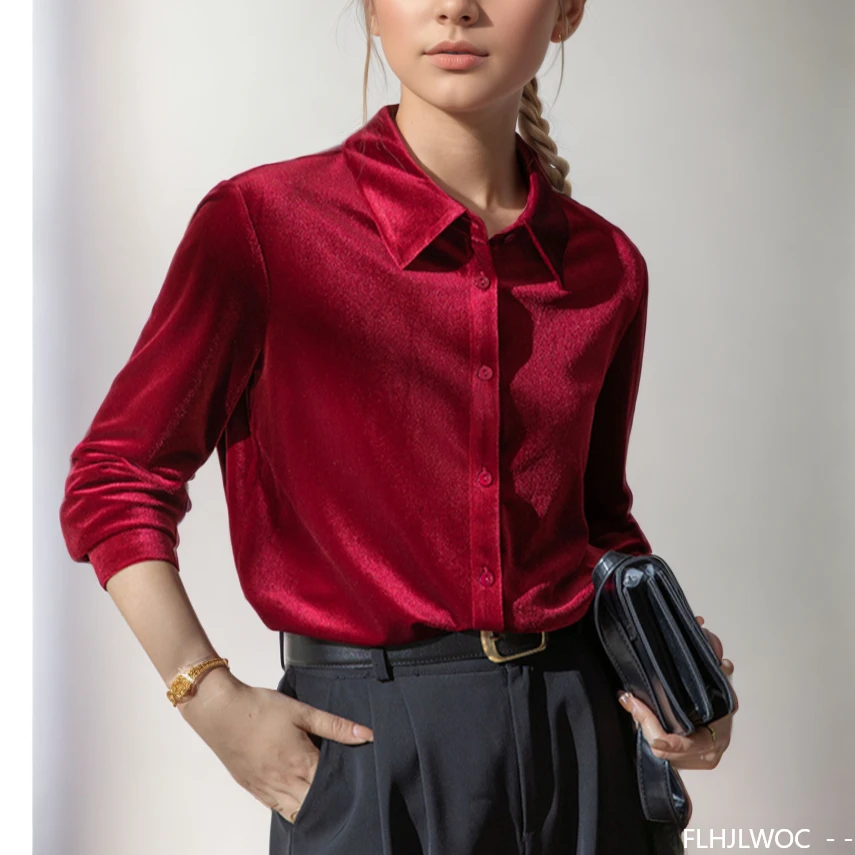 Winter Clothing Vintage - Black Red Velvet Tops Blouse New