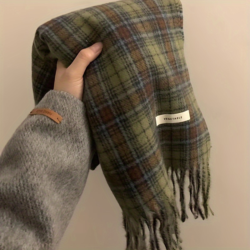 Vintage Green Plaid Tassel Sca - đánh giá và giá Cashmere Scarf Wrap