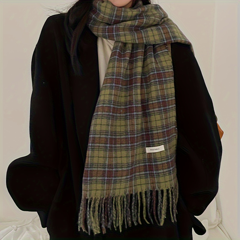 Vintage Green Plaid Tassel Sca - đánh giá và giá Cashmere Scarf Wrap