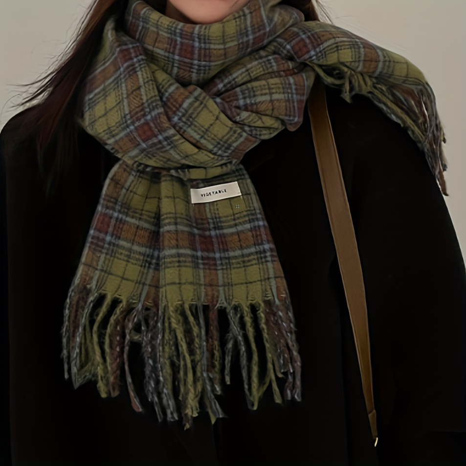Vintage Green Plaid Tassel Sca - đánh giá và giá Cashmere Scarf Wrap