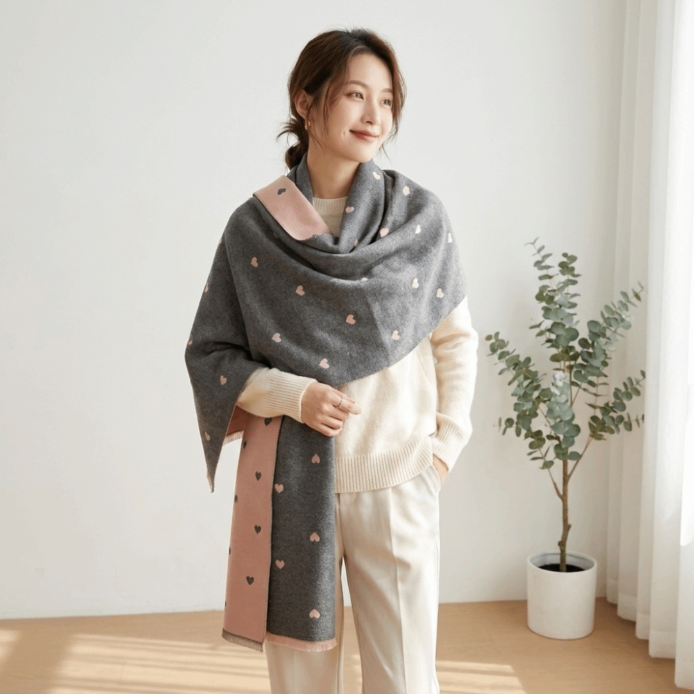 Elegant Double Sided Heart Pat - đánh giá và giá Cashmere Scarf Wrap