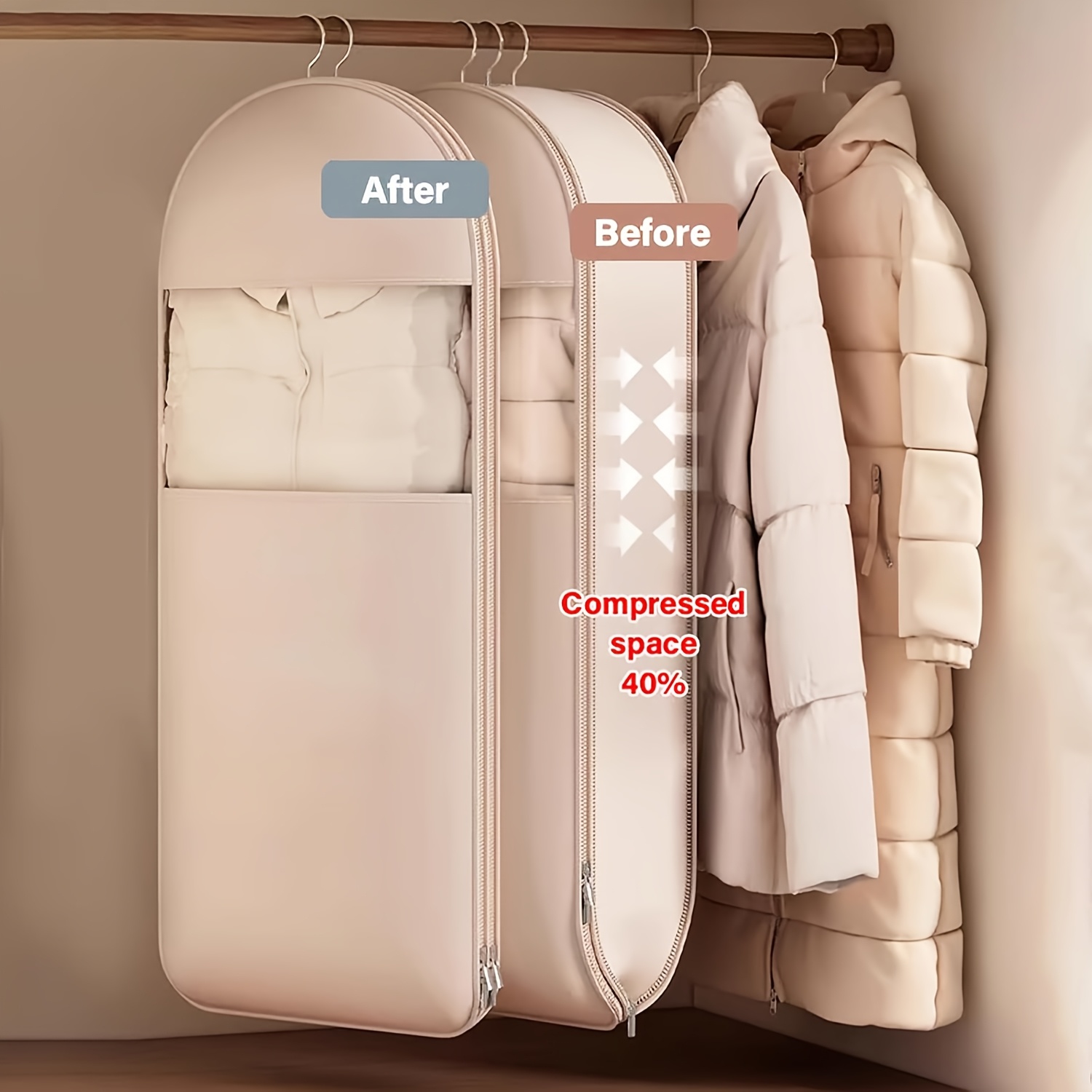 Beige Compression Hanging Bag, - đánh giá và giá Winter Clothing Storage